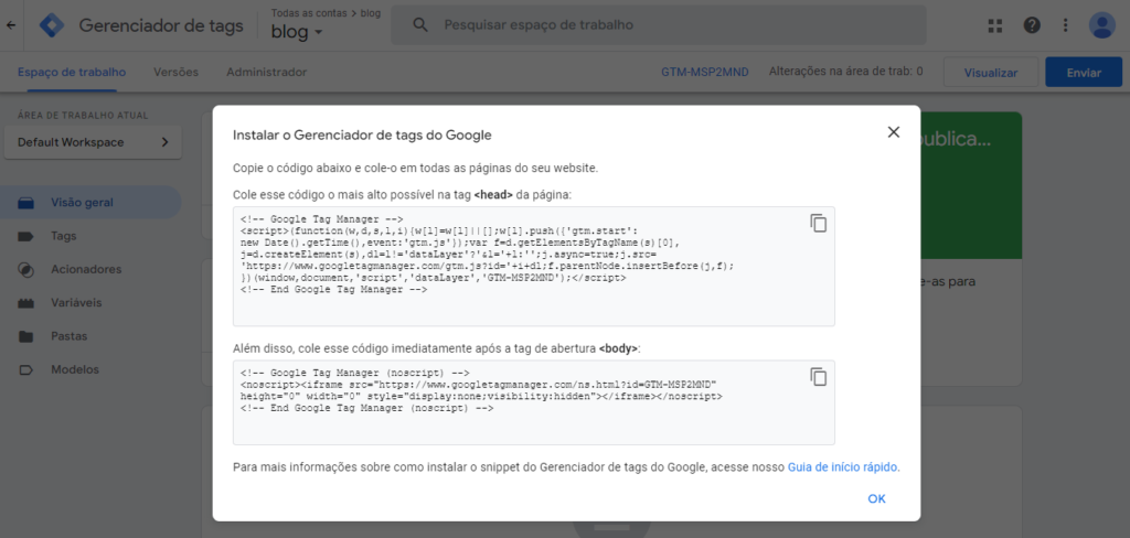 criar e instalar o Google Tag Manager