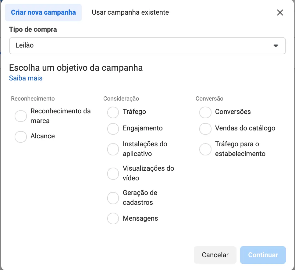 Objetivo de Campanha no Facebook Ads