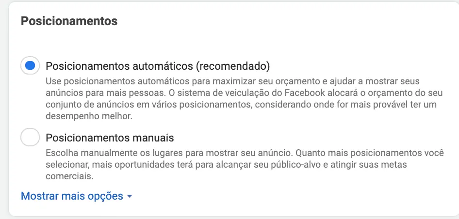 Posicionamento no Facebook Ads