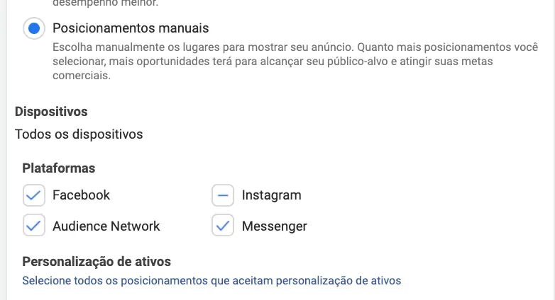 Posicionamentos Manuais no Facebook Ads