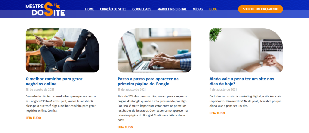 escolher tipo de site